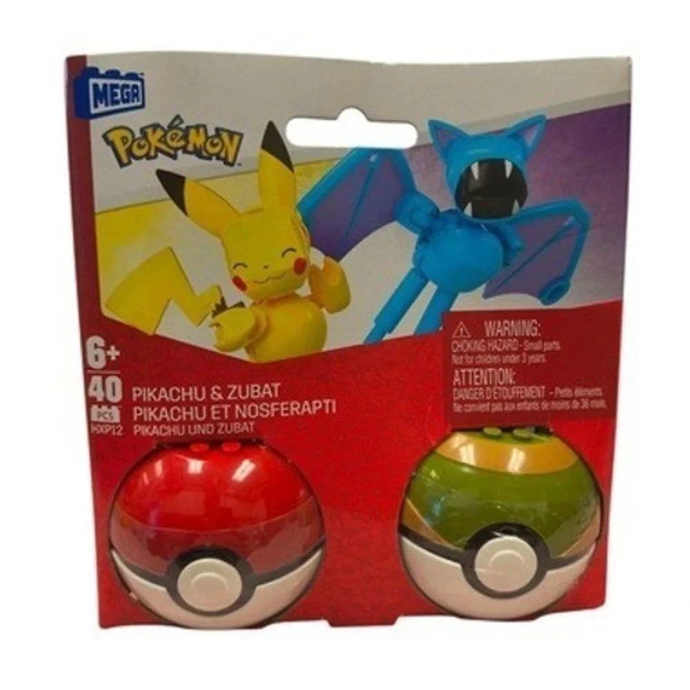 MEGA Pokémon Building Toys Set Pikachu & Zubat 40 Pieces, 2 Poseable Characters